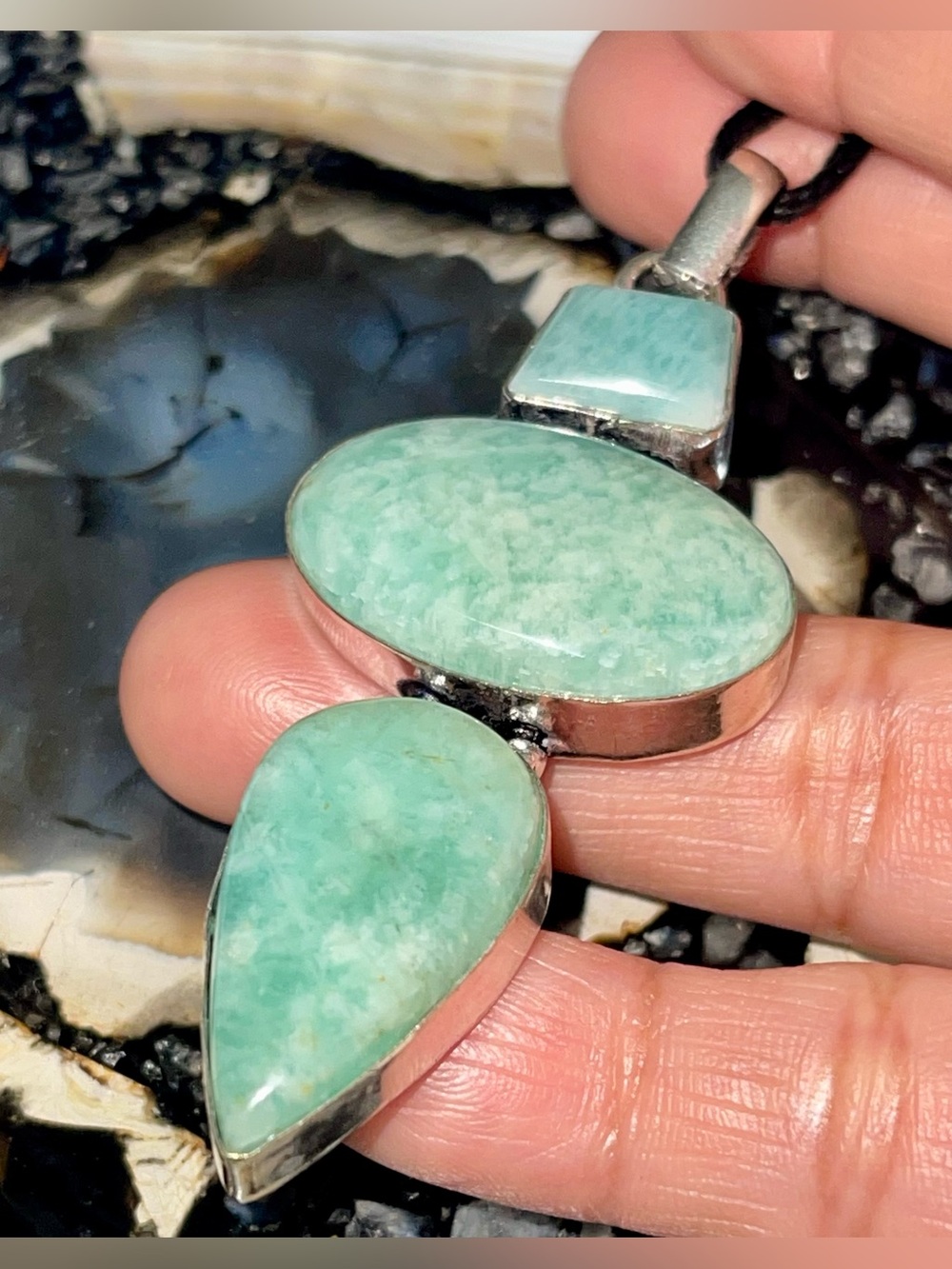 Green Amazonite Crystal Pendant 3 1/4” - Picture 4 of 17